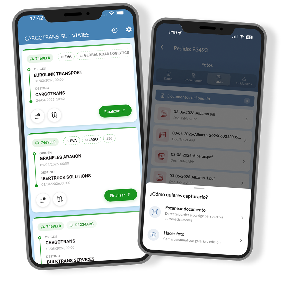 NetOffice Driver — listado de viajes y captura de documentos del pedido