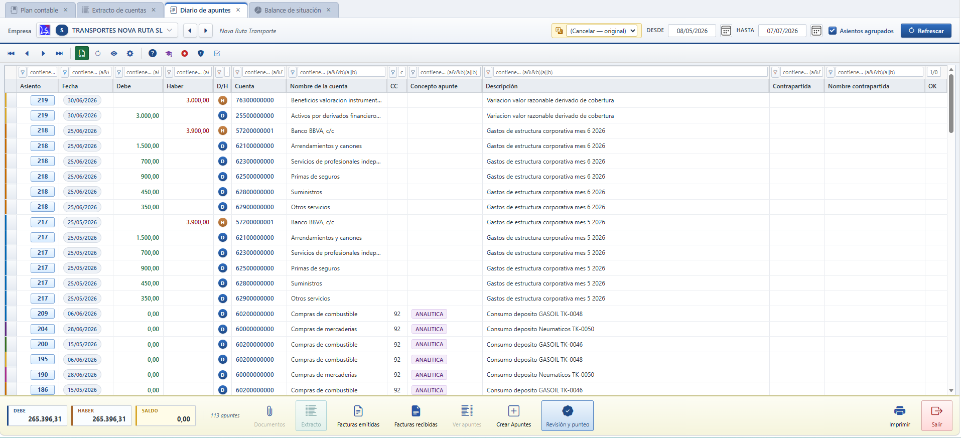 Pantalla del módulo de Contabilidad NetOffice